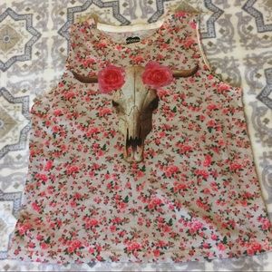 Modern Lux Western Skull & Roses Crop Top sz XS
